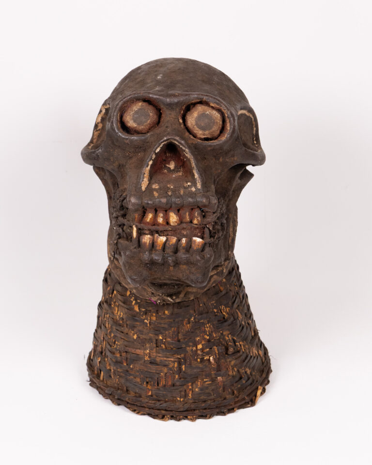 Vintage African Ngui Gorilla Mask with Woven Rattan Base