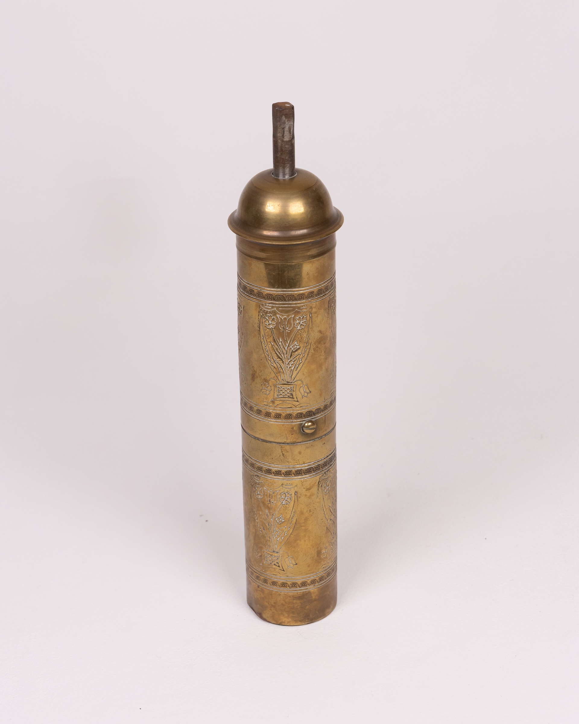 Vintage Turkish Brass Coffee Mill with Etched Details