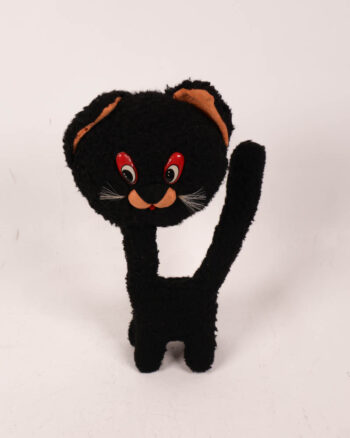 Vintage Black Cat Plush Toy with Red Eyes
