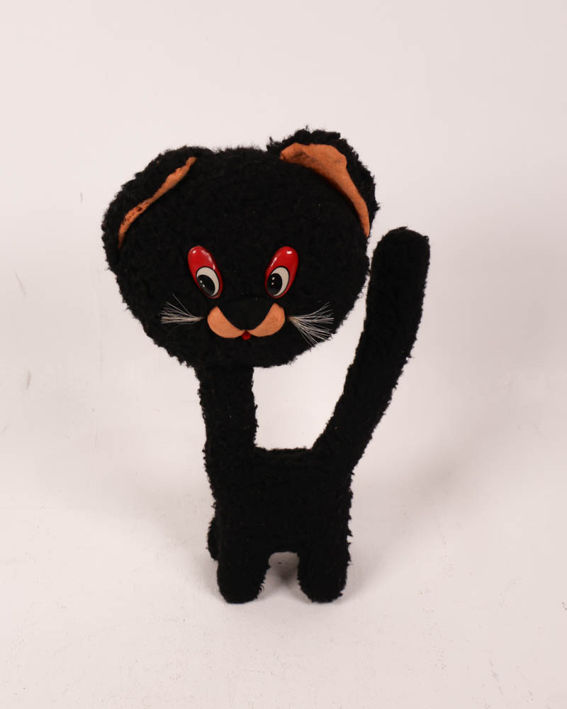 Vintage Black Cat Plush Toy with Red Eyes