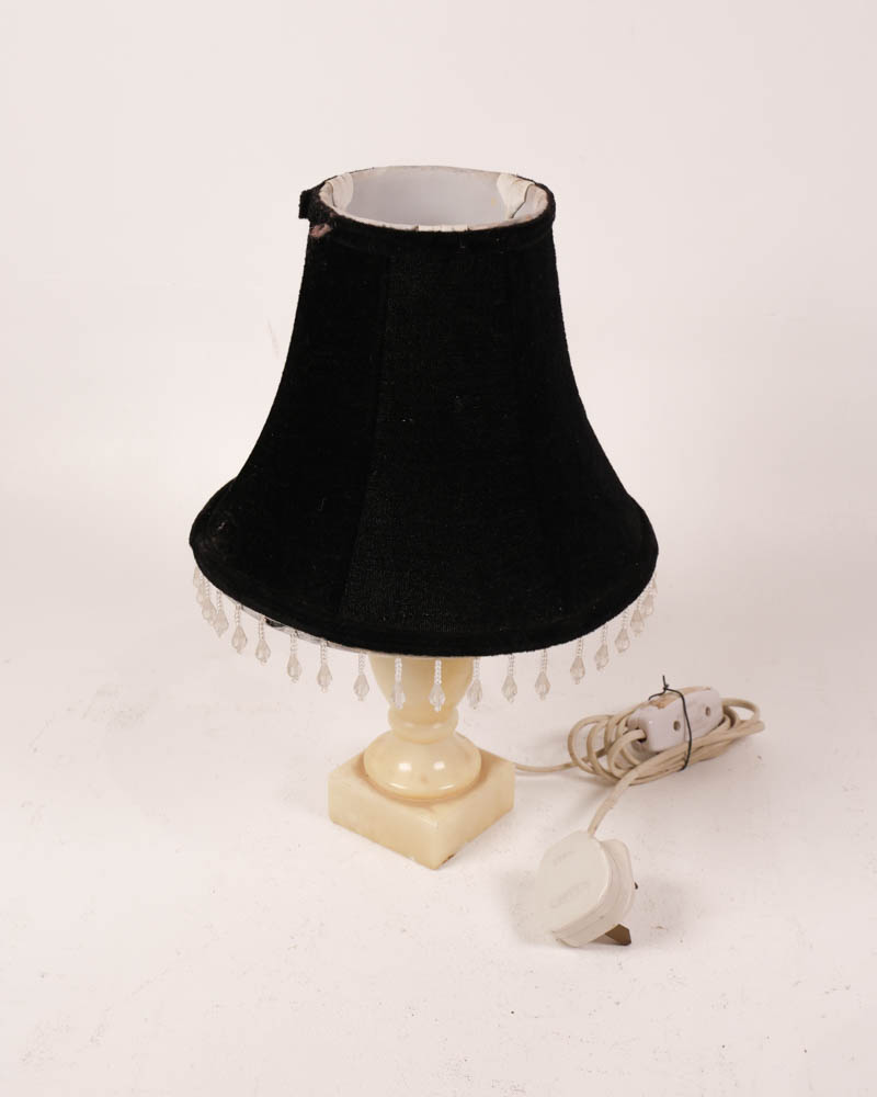 Bedside Lamp with Stone Base and Black Shade