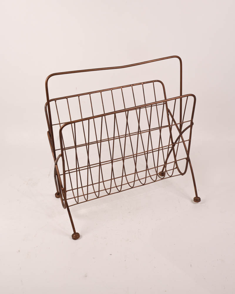 Mid Century Metal Wire Magazine Rack with Ball Feet