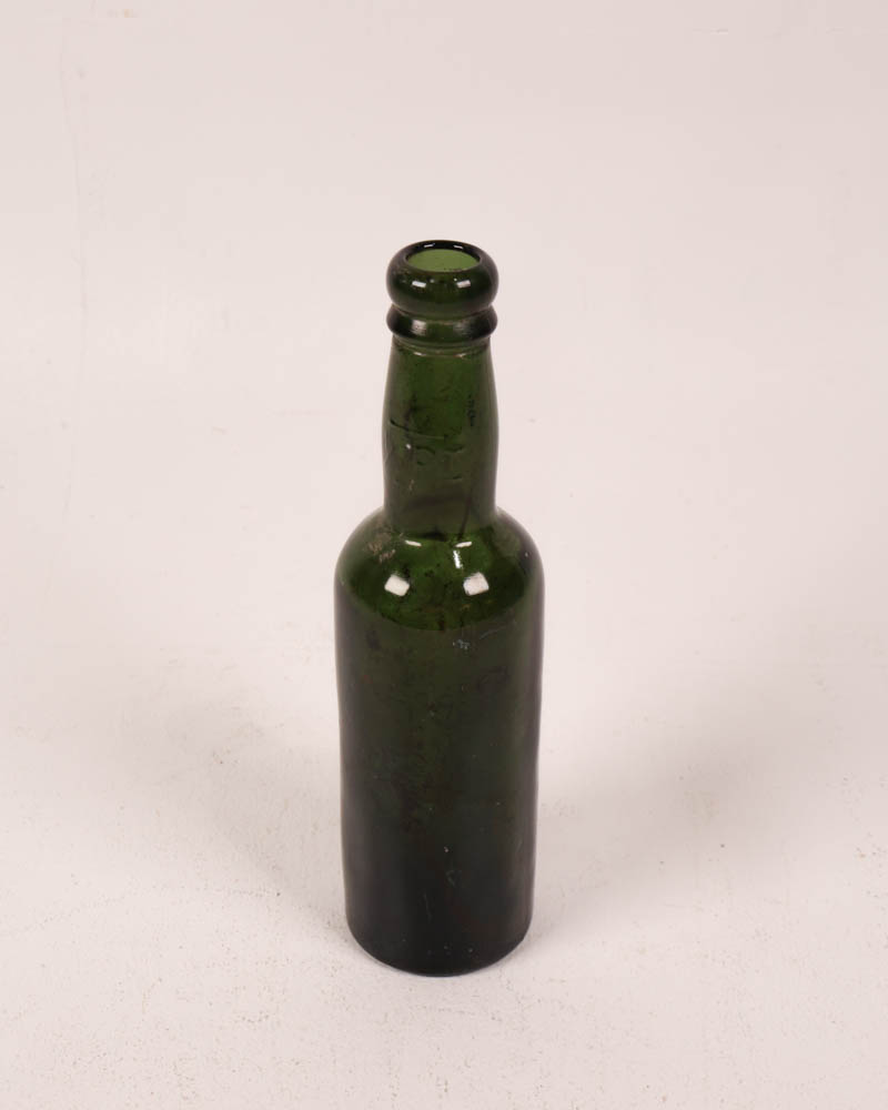 Vintage Green Glass Bottle with Round Neck