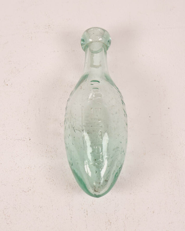 Antique Glass Green King Torpedo Bottle Codd with Embossed Detail