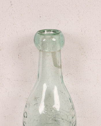 Antique Glass Green King Torpedo Bottle Codd with Embossed Detail