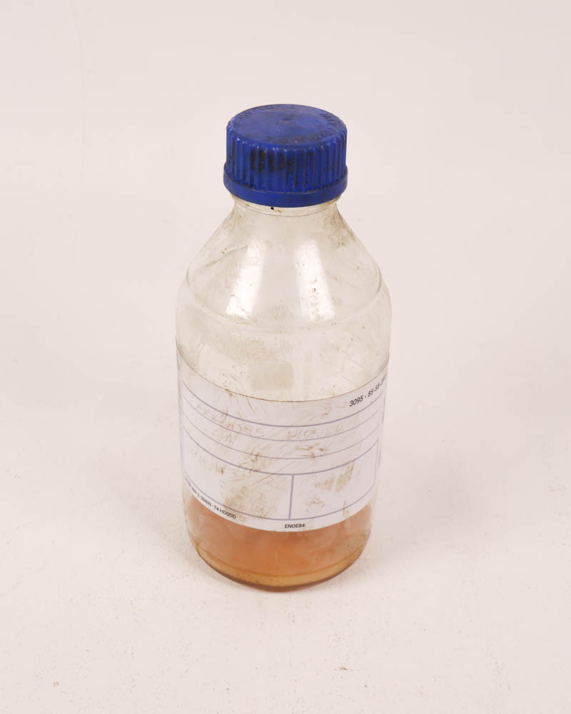 Vintage Glass Laboratory Bottle with Blue Plastic Lid