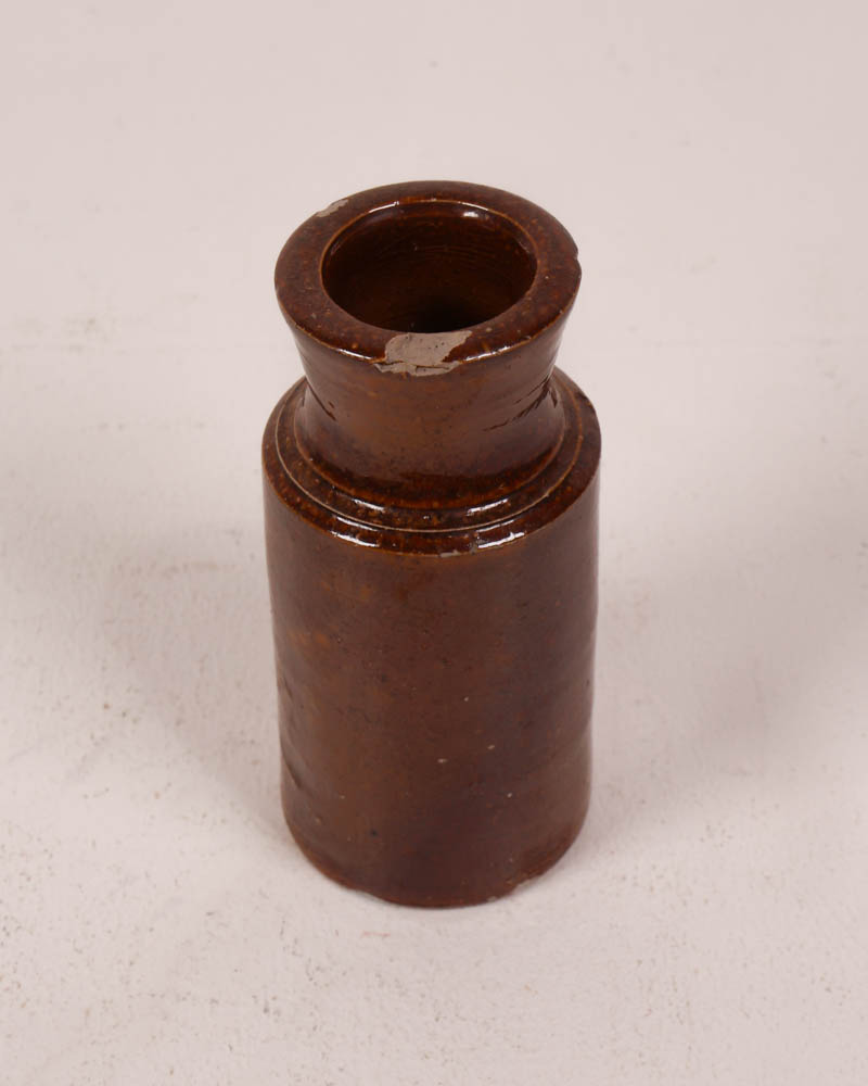 Vintage Brown Glazed Stoneware Jar with Neck Detail