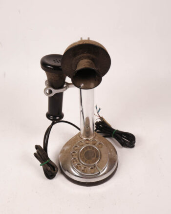 vintage Candlestick Telephone with Rotary Dial and Black Receiver