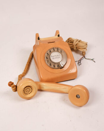 Vintage Orange Plastic Rotary Dial Telephone with Portrush Number