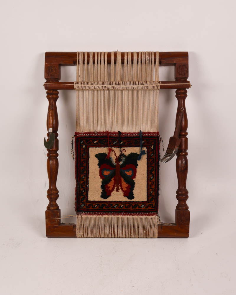 Handmade Miniature Rug Loom with Butterfly Rug