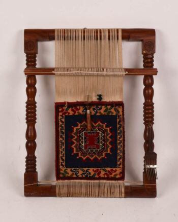 Vintage Handcrafted Rug Loom with Woven Rug