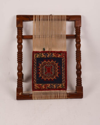 Vintage Handcrafted Rug Loom with Woven Rug