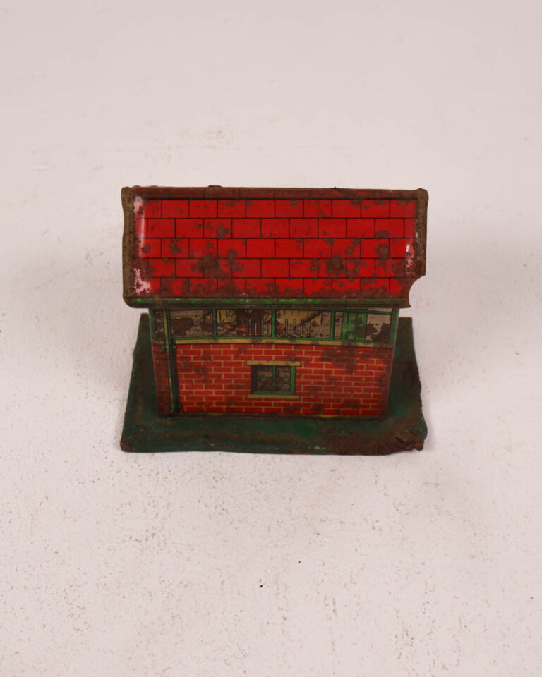 Vintage Tinplate Railway Signal Box Toy with Graphics