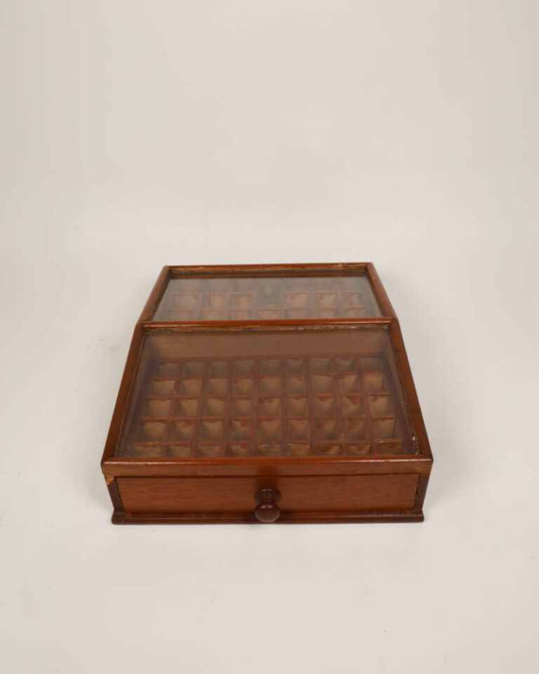 Vintage Wooden Collector's Display Case with Glass Lid