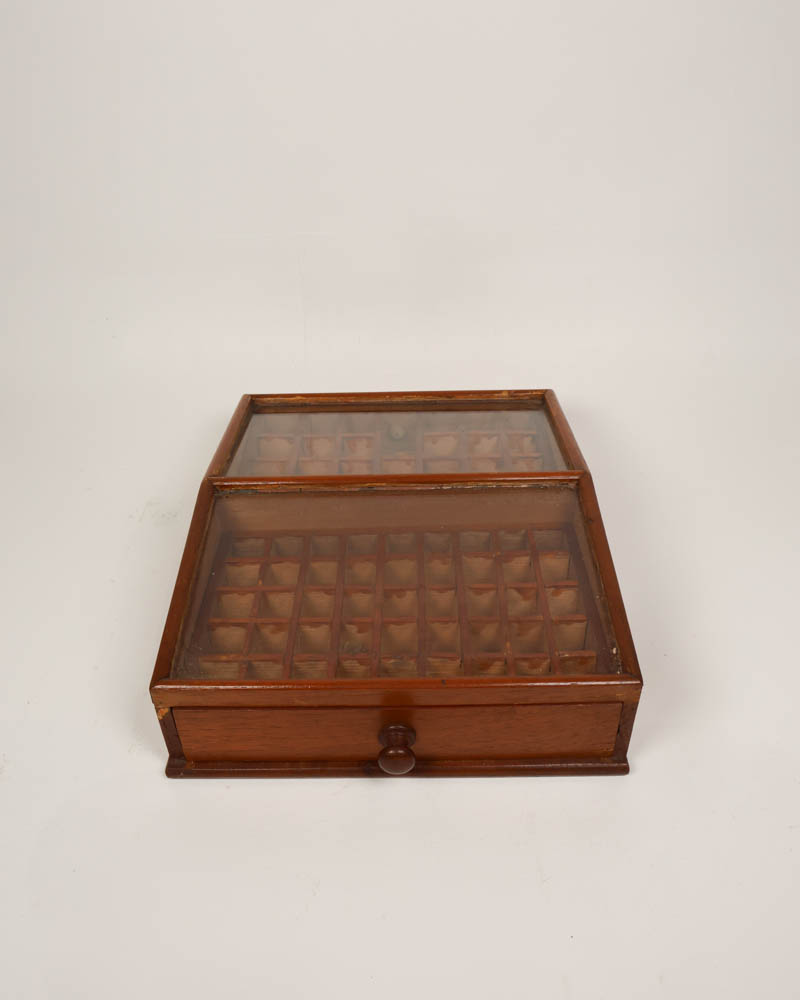 Vintage Wooden Collector’s Display Case with Glass Lid