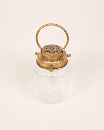 Vintage Brass and Glass Ribbed Lantern with Handle