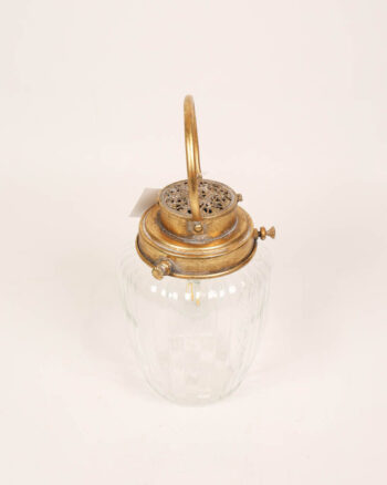Vintage Brass and Glass Ribbed Lantern with Handle