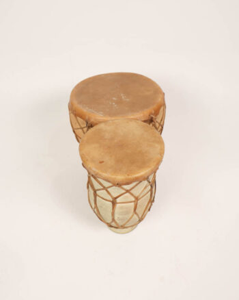 Vintage Folk Art Bongo Drums with Leather Heads