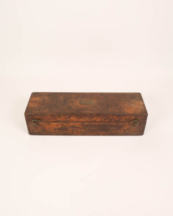 Vintage Wooden Storage Box with Metal Hardware and Green Interior