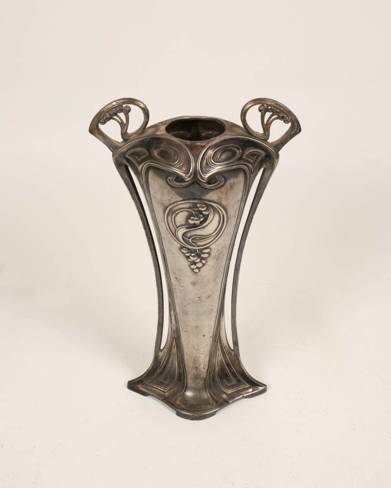 Art Nouveau Silver Metal Vase with Grapevine Design