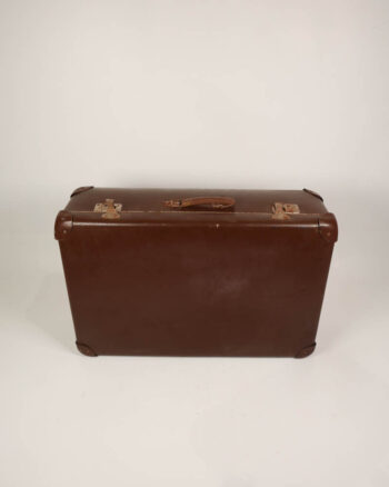 Large Vintage Brown Leather Suitcase with Metal Hardware