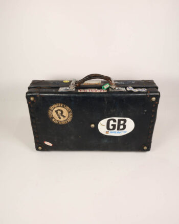 Vintage Travel Suitcase with Travel Stickers and Leather Handle