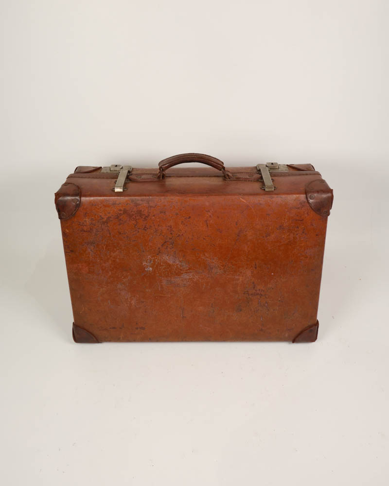 Vintage Revelation Leather Suitcase with Metal Hardware, Travel Storage