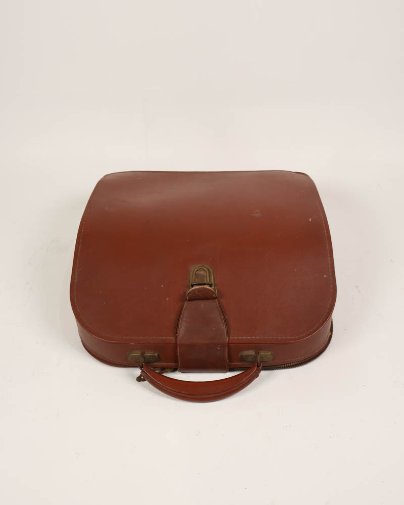Vintage Brown Leather Vanity Case with Brass Hardware