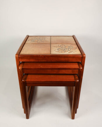 Mid-Century Teak Nesting Tables with Tiled Tops