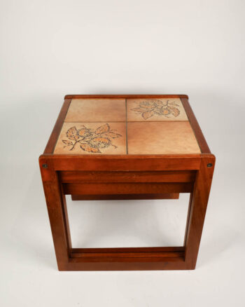 Mid-Century Teak Nesting Tables with Tiled Tops