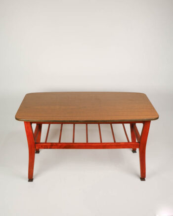 Mid-Century Red Wood Coffee Table with Lower Shelf