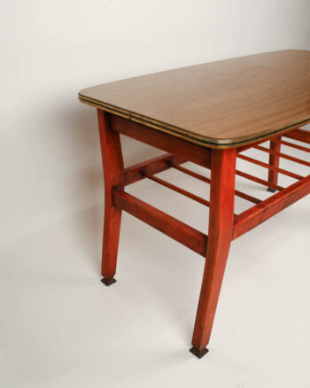 Mid-Century Red Wood Coffee Table with Lower Shelf