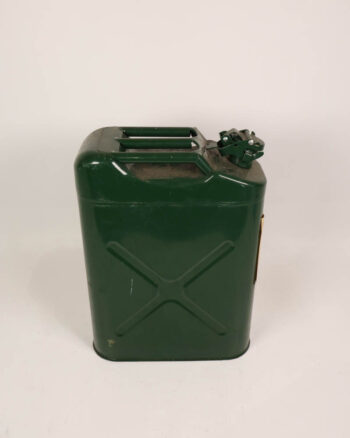 Vintage Green Metal Fuel Can with Cross Design