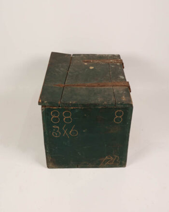 Vintage Green Painted Wooden Storage Box with Iron Hinges