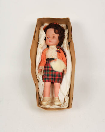 Vintage Scottish Tartan Doll with Box, Orange Jacket
