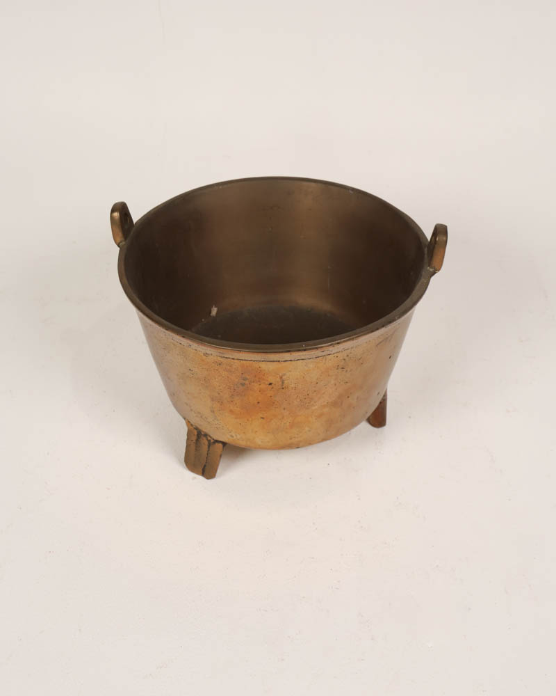 Vintage Brass Cauldron Pot with Tripod Legs and Handles