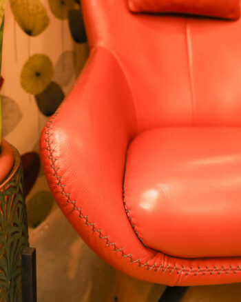 Modern Orange Leather Swivel Armchair with Headrest