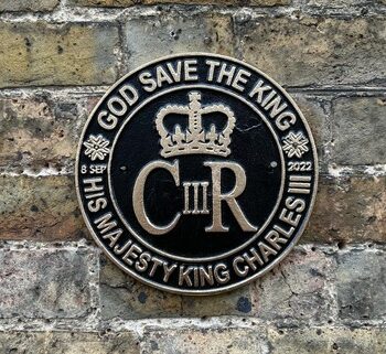 Cast Iron King Charles III Coronation Metal Wall Plaque with Crown