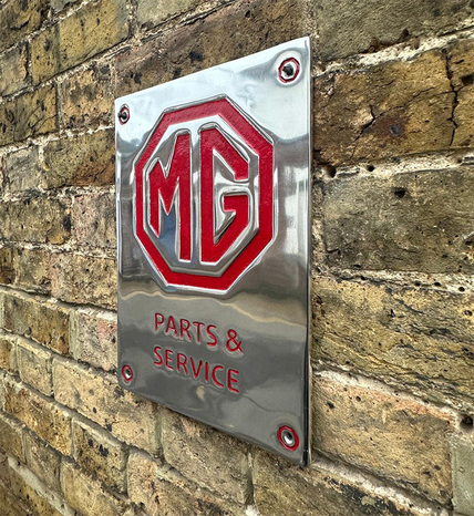 MG Parts & Service Aluminium Sign with Red Logo
