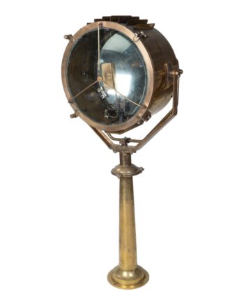 Vintage Brass Searchlight on Stand with Glass Lens
