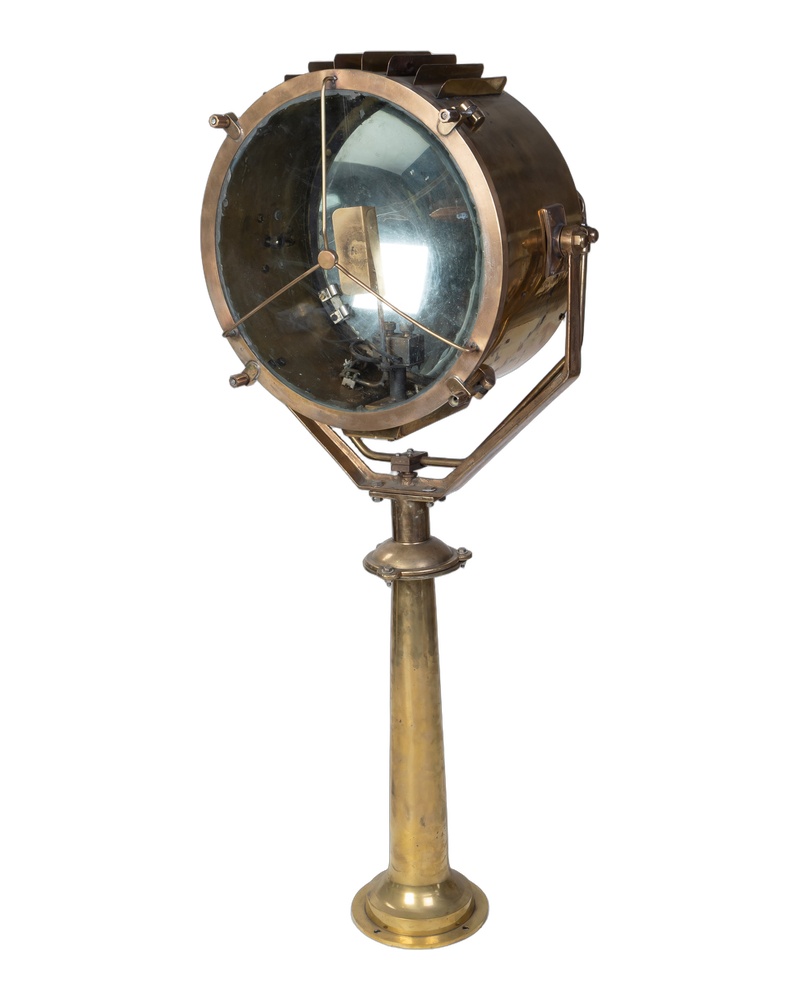 Vintage Brass Searchlight on Stand with Glass Lens