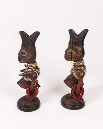 Pair of Yoruba Ibeji Wood Twins Figure with Bead Accents