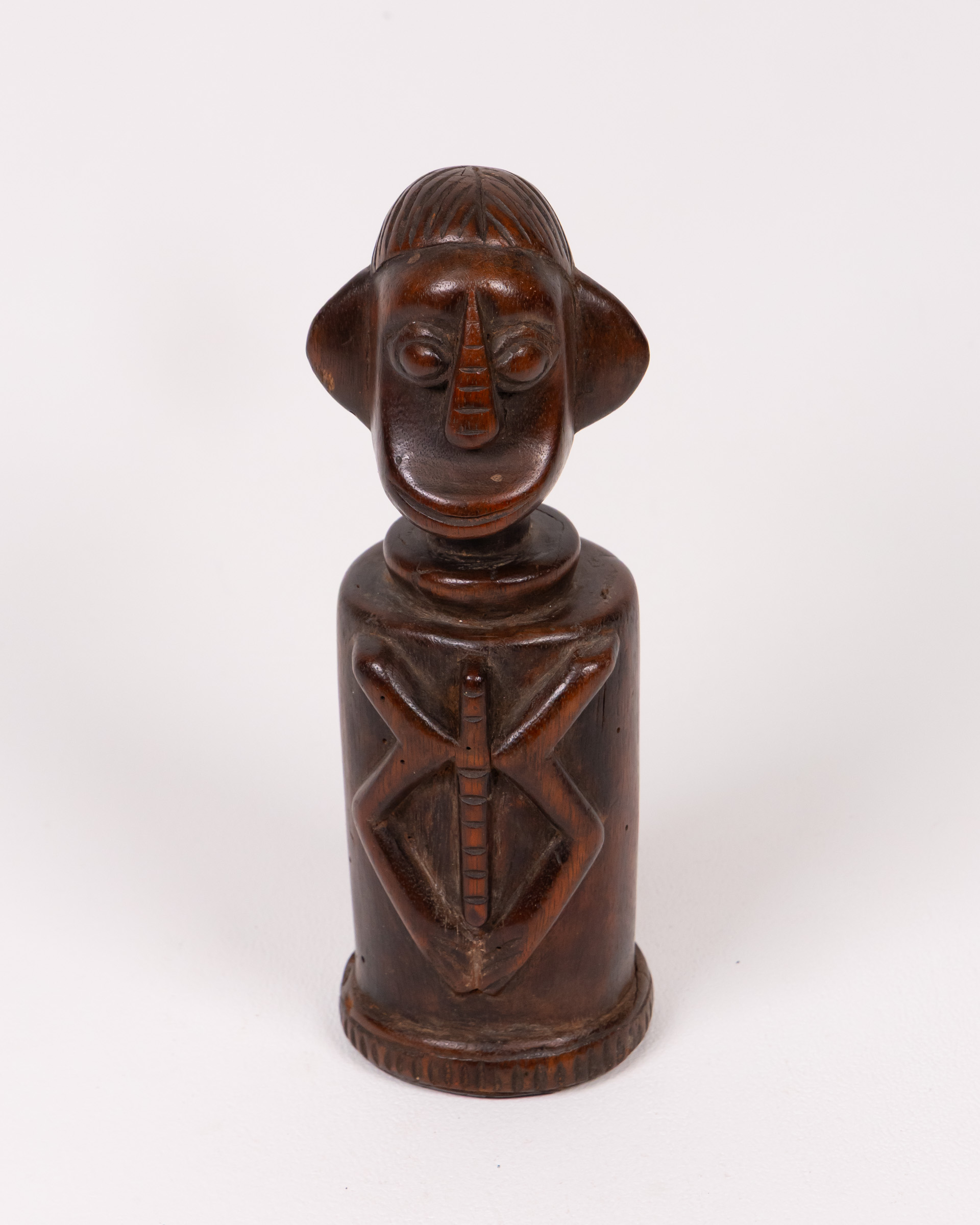 Vintage Nigerian Chamba Wood Doll Carving with Geometric Design