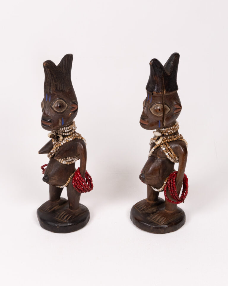 Pair of Yoruba Ibeji Wood Twins Figure with Bead Accents
