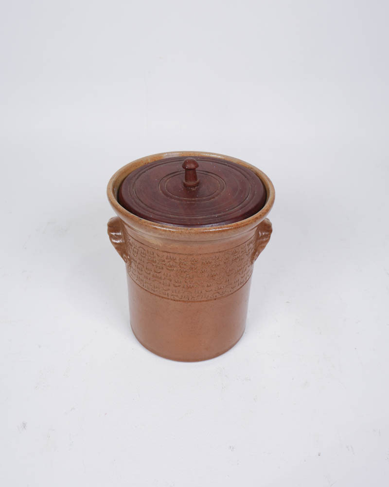 Vintage Stoneware Lidded Storage Jar with Wood Lid