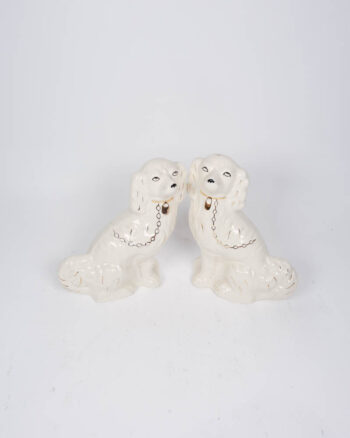 Vintage pair of Ceramic Dog Figurines with Gold Chain Details