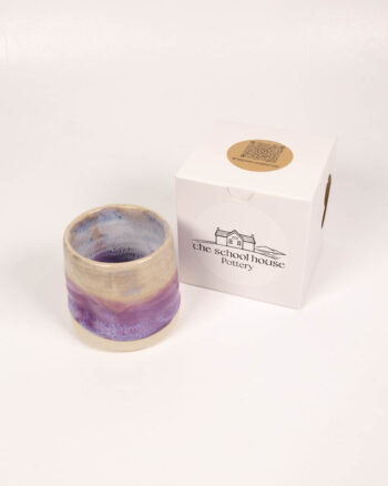 The School House Pottery Flat White Ceramic Mug with Purple Glaze Detail