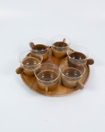 Jenaglas Schott Mainz Teak Tray Set with Glass Cups
