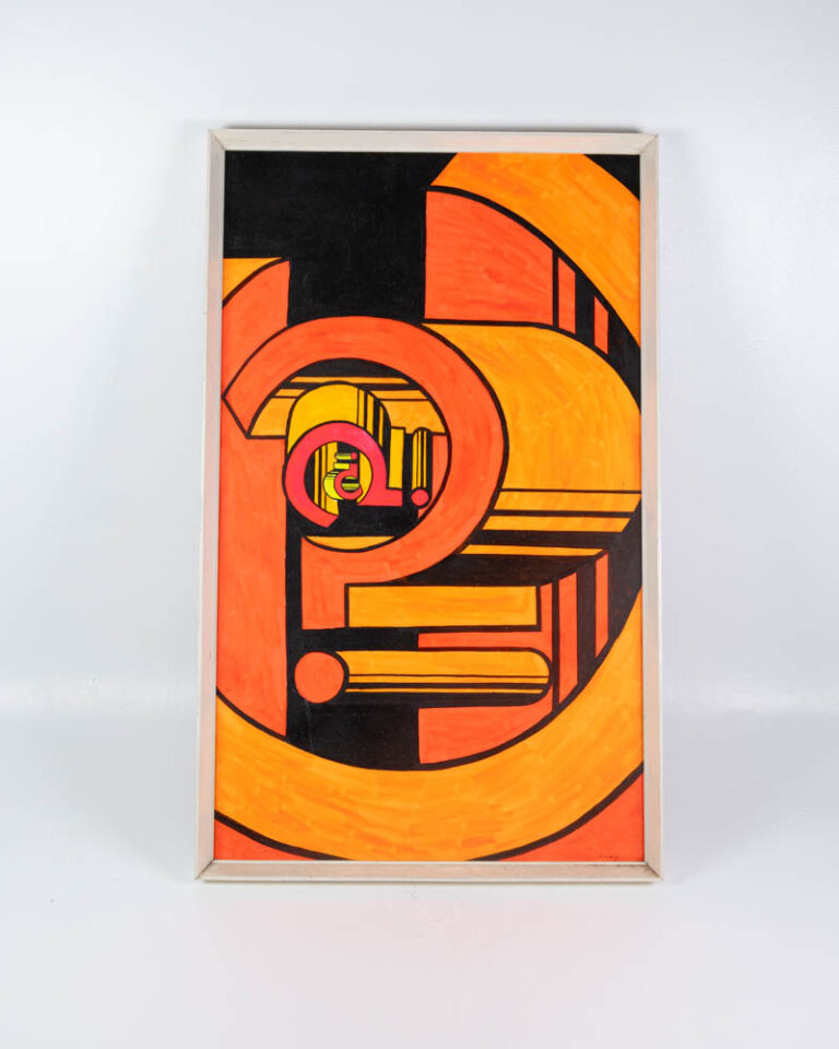 Modernist Abstract Painting with Orange and Black, Framed