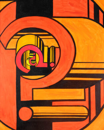 Modernist Abstract Painting with Orange and Black, Framed